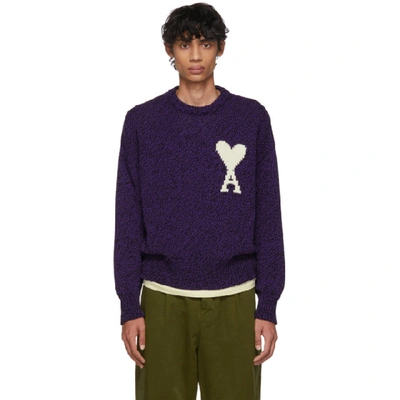 Ami Alexandre Mattiussi Oversized Logo-intarsia Cotton And Merino Wool-blend Sweater In Violet