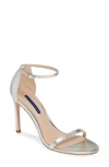 Stuart Weitzman Nudistsong Ankle Strap Sandal In Silver Metallic Caviar