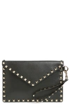 VALENTINO GARAVANI MEDIUM ROCKSTUD LEATHER ENVELOPE POUCH,SW0P0P87VSH