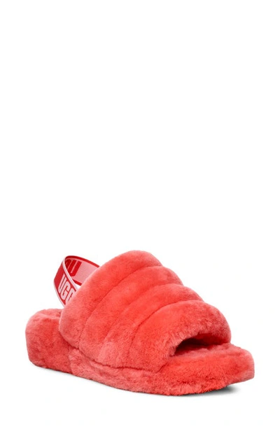 Ugg Fluff Yeah Genuine Shearling Slingback Sandal In Neon Coral