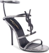 Saint Laurent Cassandre Metallic Ysl Sandals In Argento