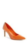 Calvin Klein 'gayle' Pointy Toe Pump In Orange Patent Leather