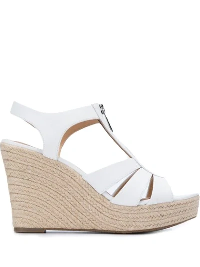 Michael Michael Kors Zip-detailed Leather Wedge Espadrille Sandals In White