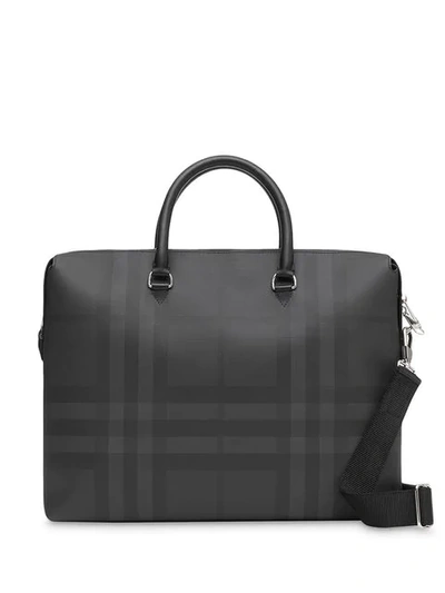 Burberry Large London Check And Leather Briefcase In Dark Charcoal