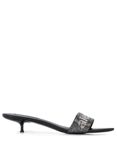 Alexander Wang Jo Mules In Black Leather With Strass Logo