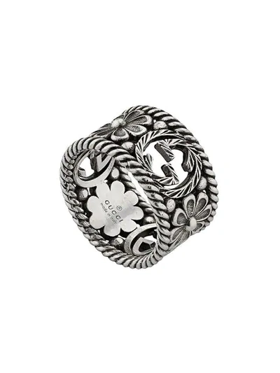 Gucci Silver Large Interlocking G Flower Ring In Sterling Silver