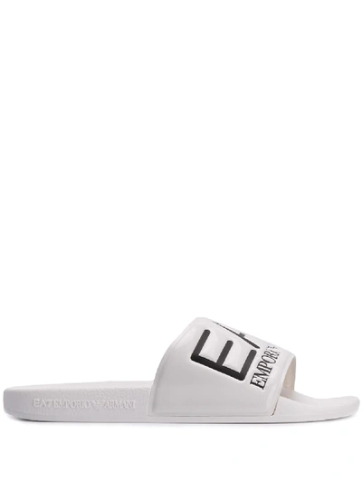 Ea7 Emporio Armani Logo Print Slides - White In White