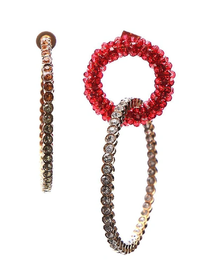 Jacquemus Les Creoles Conca Mismatched Crystal Earrings In Red
