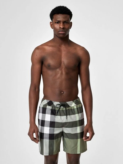 Burberry Exploded Check Swim Shorts In Chalk Green