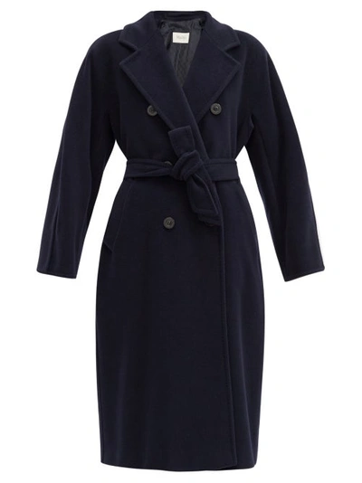 Max Mara Madame Wool And Cashmere Long Belted Coat In Blue