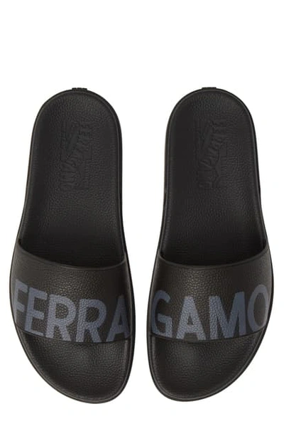 Ferragamo Men's Amos Logo Pool Slides In Black