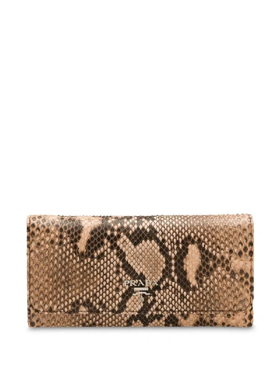 Prada Large Python Leather Wallet In Neutrals