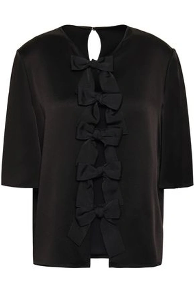 Fendi Woman Bow-embellished Satin Top Black