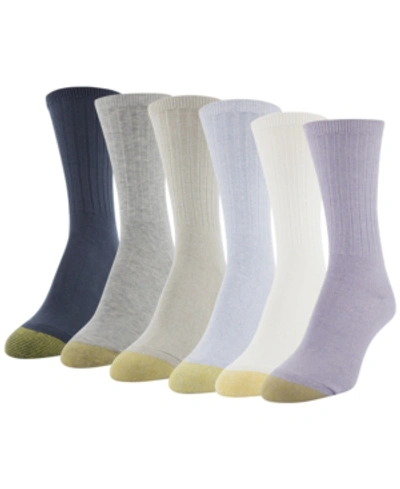 Gold Toe Women's 6-pack Ribbed Crew Socks In Blue Multi Assorted