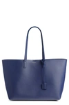 SAINT LAURENT 'SHOPPING' LEATHER TOTE - BLUE,394195CSV0J