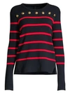 ESCADA Soah Button Trim Striped Crewneck Sweater