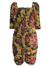 KOBI HALPERIN Leandra Ruched Floral Silk Dress