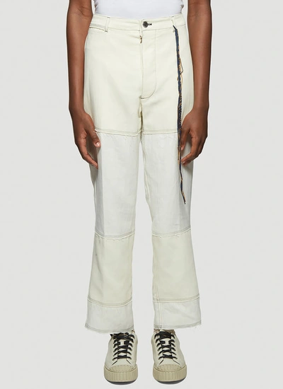 Federico Curradi Patchwork Straight Leg Chino Pants In Cream In Beige