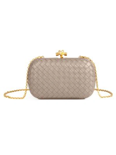 Bottega Veneta Chain Knot Satin Clutch In Limestone