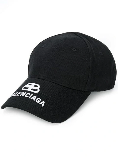 Balenciaga Embroidered Logo Baseball Cap - 黑色 In Black / White