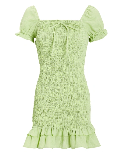 Faithfull The Brand Cette Shirred Linen Mini Dress In Lime Green