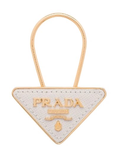 Prada Saffiano Leather And Metal Keychain In White