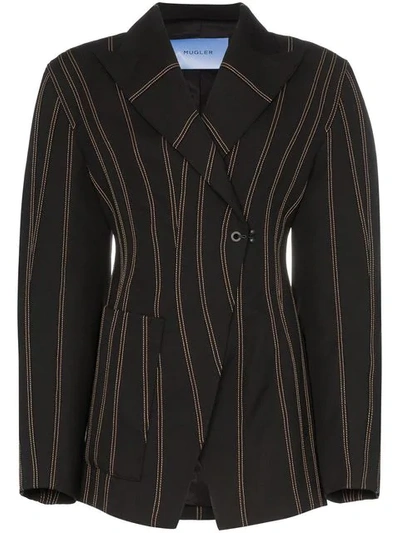 Mugler Exaggerated Waist Striped Blazer - 黑色 In Black