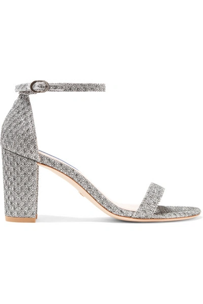 Stuart Weitzman Nearlynude Metallic Jacquard Sandals In Silver