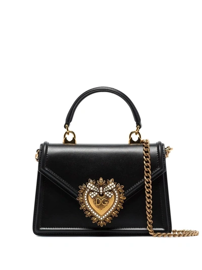 Dolce & Gabbana Small Black Devotion Top Handle Bag In Calf Leather Woman