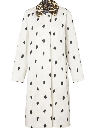 Burberry Animal-print Cotton-twill Trench Coat In White,black,brown