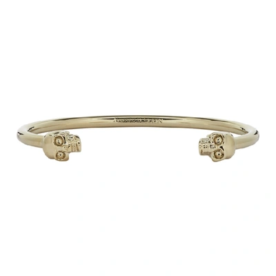 Alexander Mcqueen Woman Antique Gold Twin Skull Thin Bracelet