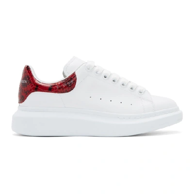 Alexander Mcqueen Oversized Sneaker蛇纹皮拼贴小牛皮厚底运动鞋 In 9093 White Red