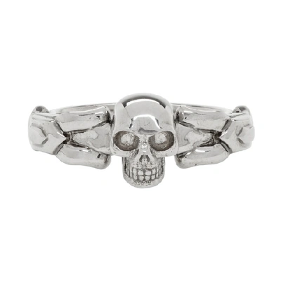 Alexander Mcqueen Silver Textured Skull Ring In Antique Silver