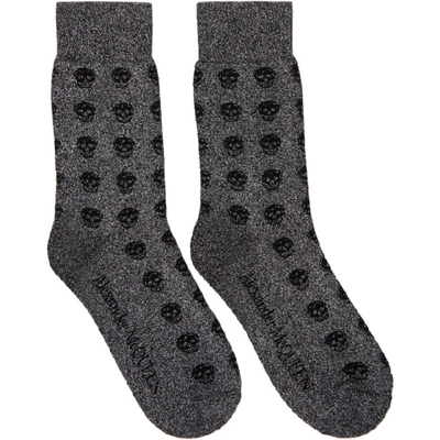 Alexander Mcqueen Grey And Black Glittered Short Skull Socks In 1062 Blkgry