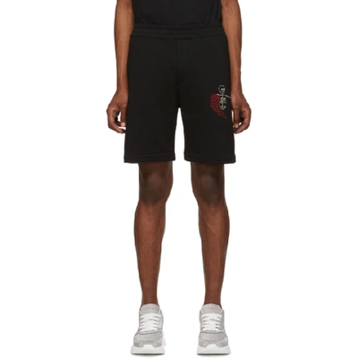 Alexander Mcqueen Skeleton Embroidered Track Shorts In Black