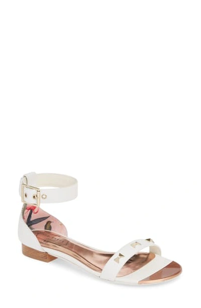 Ted Baker White Leather Bow Detail Flat Sandals