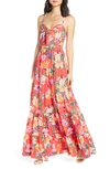 ELIZA J FLORAL TIE FRONT TIERED MAXI SUNDRESS,EJ9M1853