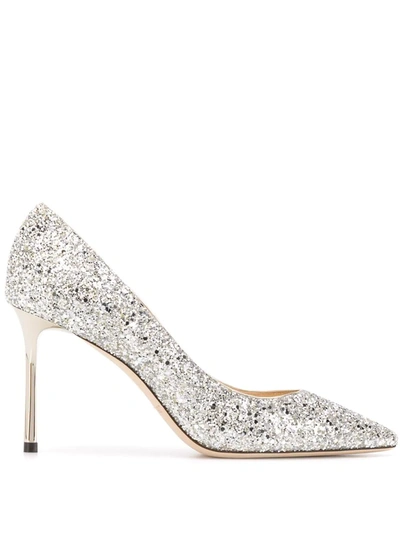 Jimmy Choo Logo Thin-soled Shallow-mouth High-heeled Shoes In Silver