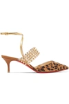 CHRISTIAN LOUBOUTIN LEVITA 55 SPIKED PVC, MIRRORED-LEATHER AND LEOPARD-PRINT SUEDE PUMPS