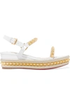 CHRISTIAN LOUBOUTIN PYRACLOU 60 STUDDED LIZARD-EFFECT LEATHER WEDGE SANDALS