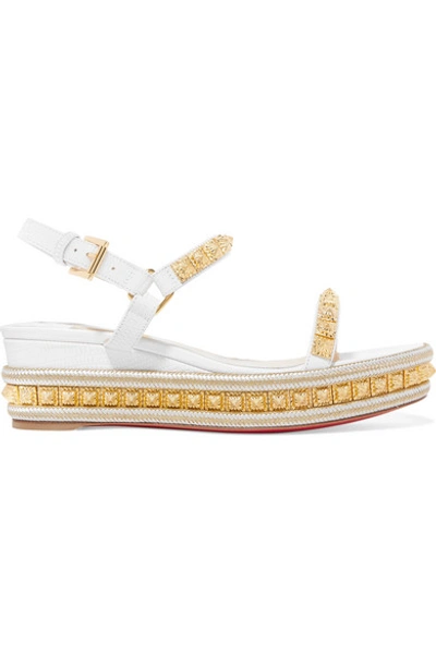 Christian Louboutin Pyraclou 60 Studded Lizard-effect Leather Wedge Sandals In Multi