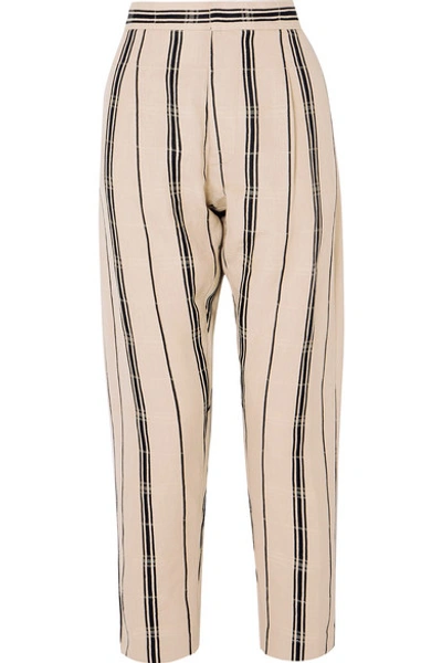 Albus Lumen Safi Striped Cotton And Linen-blend Jacquard Tapered Pants In Cream