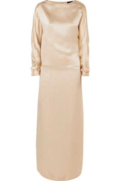 Albus Lumen Aziza Piped Silk-satin Maxi Dress In Neutrals