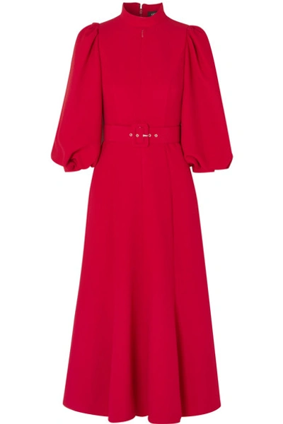 Andrew Gn Mock-neck Keyhole-front 3/4-sleeve Belted Midi Dress In Red