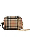 BURBERRY LEATHER-TRIMMED CHECKED COTTON-CANVAS SHOULDER BAG