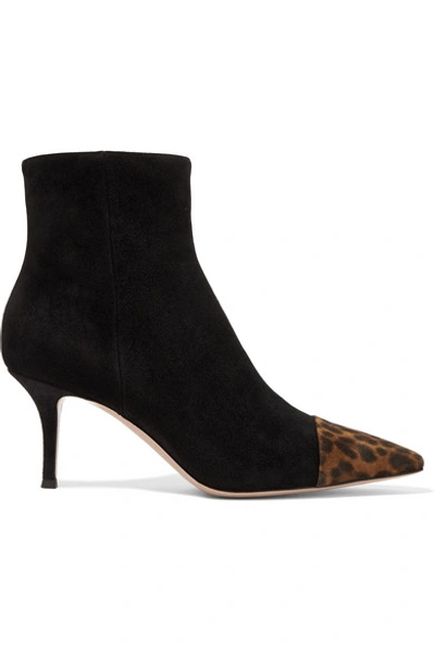 Gianvito Rossi 70 Two-tone Suede Ankle Boots In Black