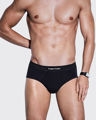 Tom Ford Men's Jacquard Logo Cotton Briefs In Black