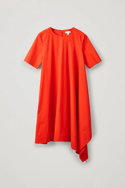 Cos Asymmetric Short-sleeved Dress In Orange