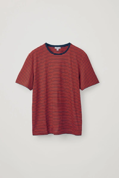 Cos Striped Cotton T-shirt In Orange