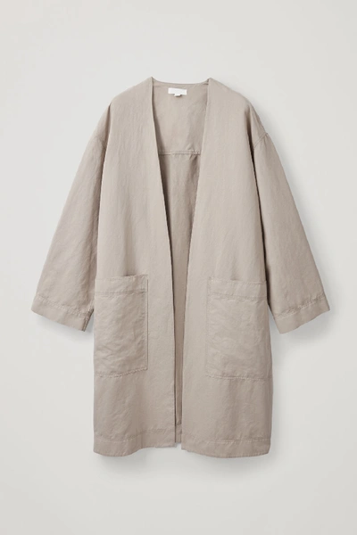 Cos Long Cotton-linen Jacket In Beige